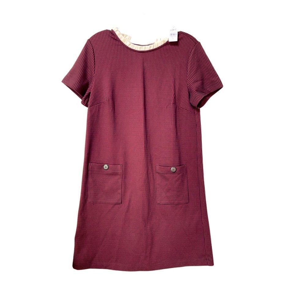 NWT Ann Taylor LOFT Red Petite Shift 6 Contrast Trim Ruffled-neck DRESS
